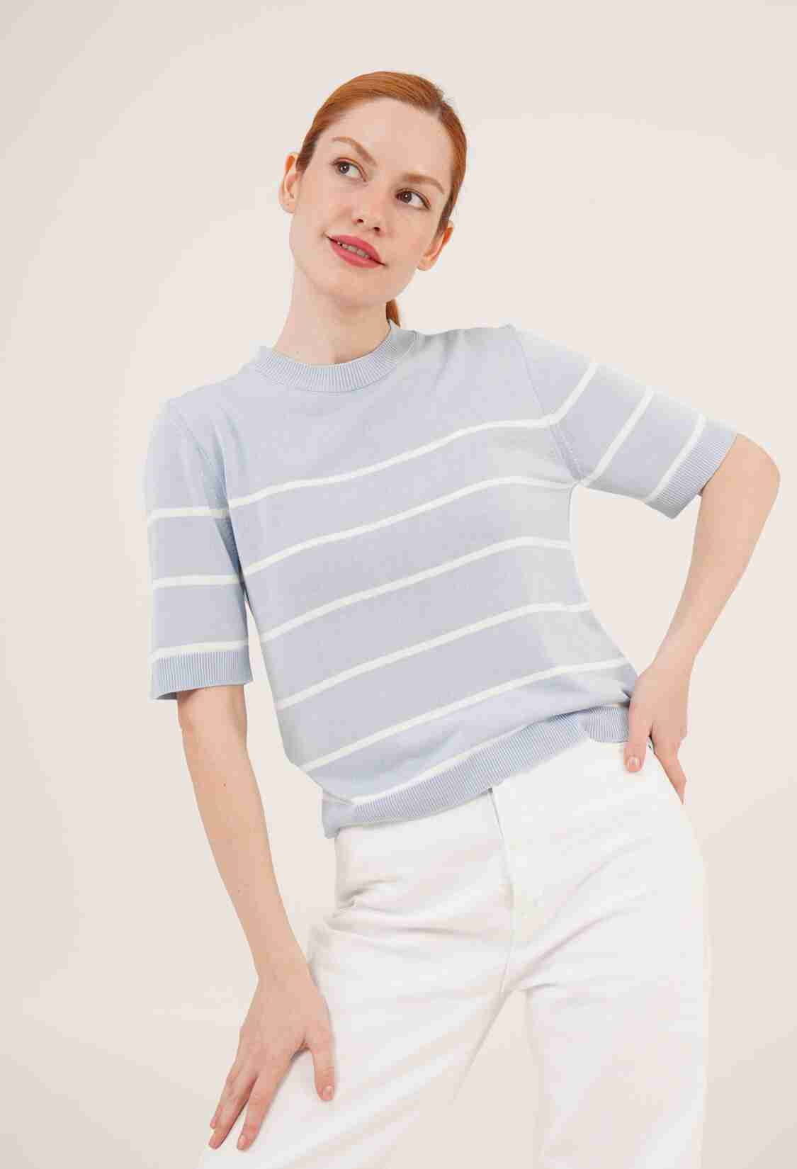 Striped Short Sleeve BabyWholesale Blouse - Brand: Lustrin - Women & Kids, Baby Clothes Wholesale - TheBS Women
