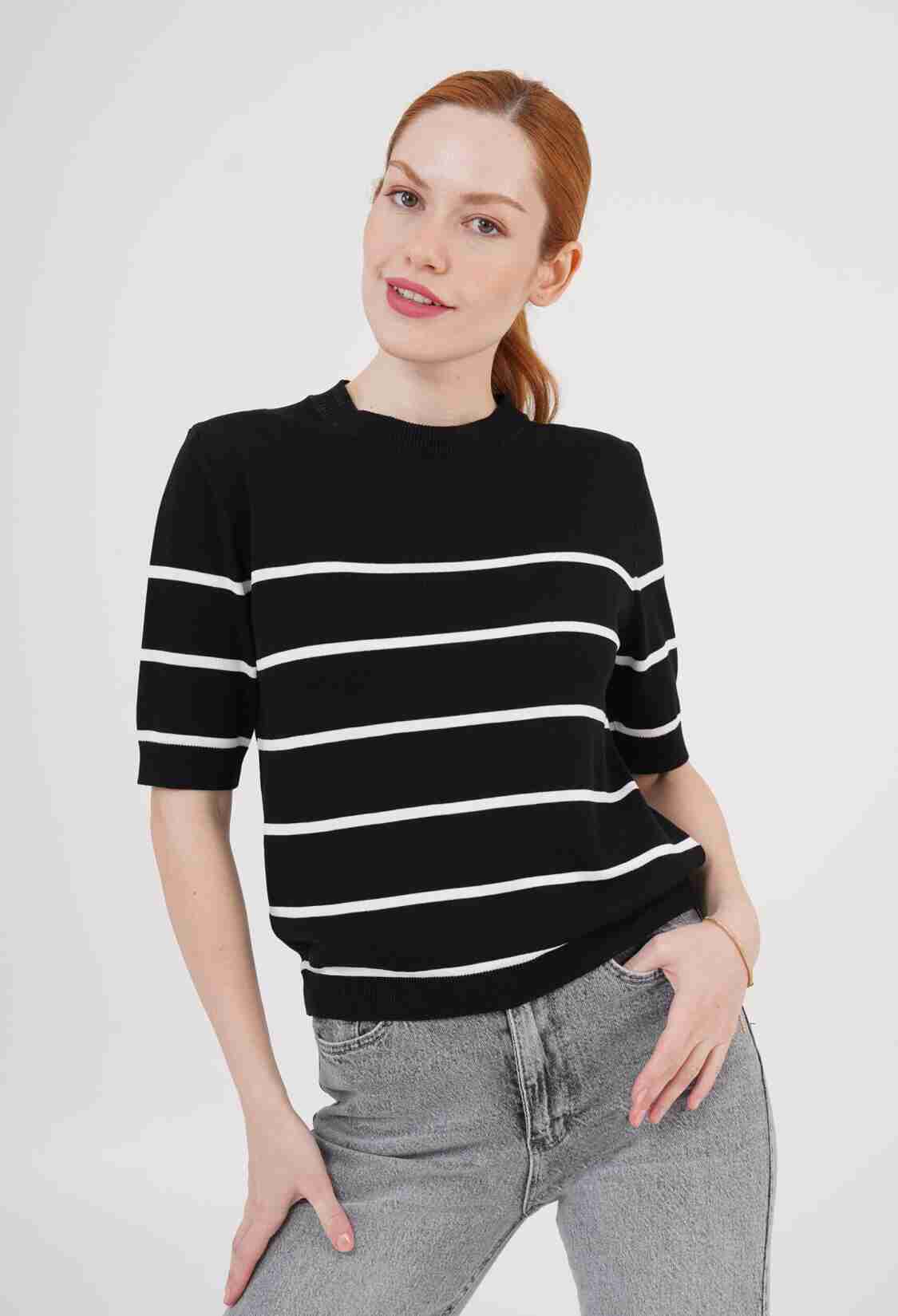 Striped Short SleeveWholesale Blouse - Brand: Lustrin - Women & Kids, Baby Clothes Wholesale - TheBS Women