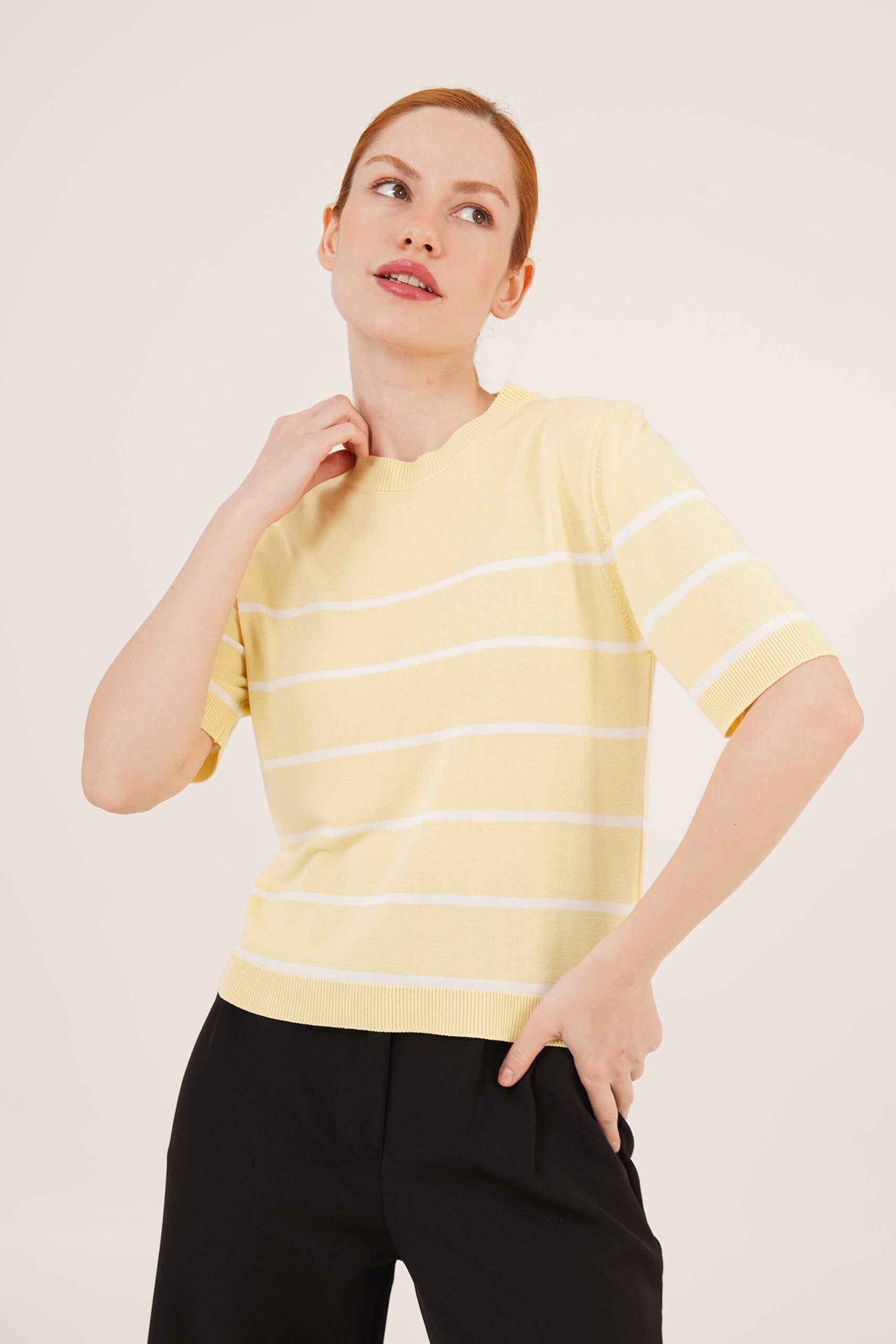 Striped Short SleeveWholesale Blouse - Brand: Lustrin - Women & Kids, Baby Clothes Wholesale - TheBS Women