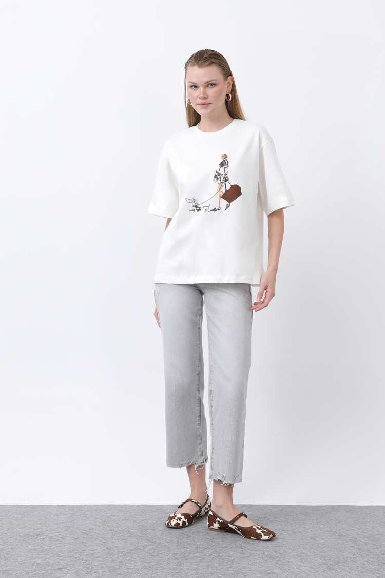 Women Girls Printed Basic Tshirt - Ecru - Brand: SOUL - Women & Kids, Baby Clothes Wholesale - TheBS Women