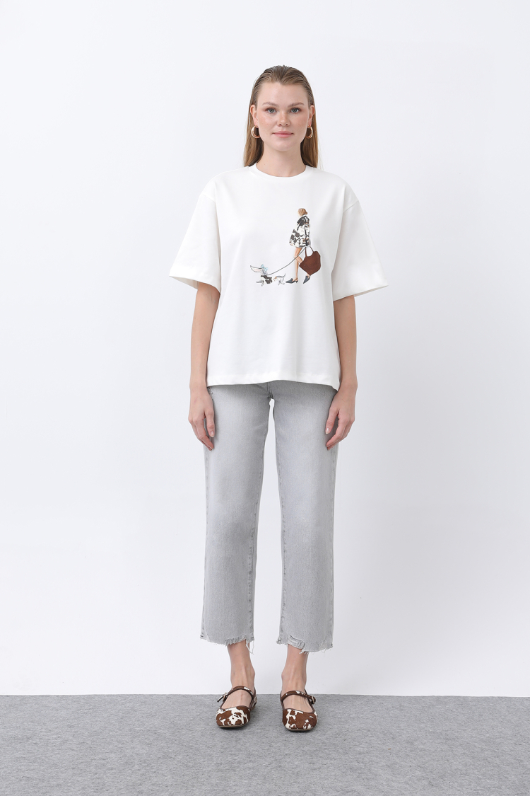 Women Girls Printed Basic Tshirt - Ecru - Brand: SOUL - Women & Kids, Baby Clothes Wholesale - TheBS Women