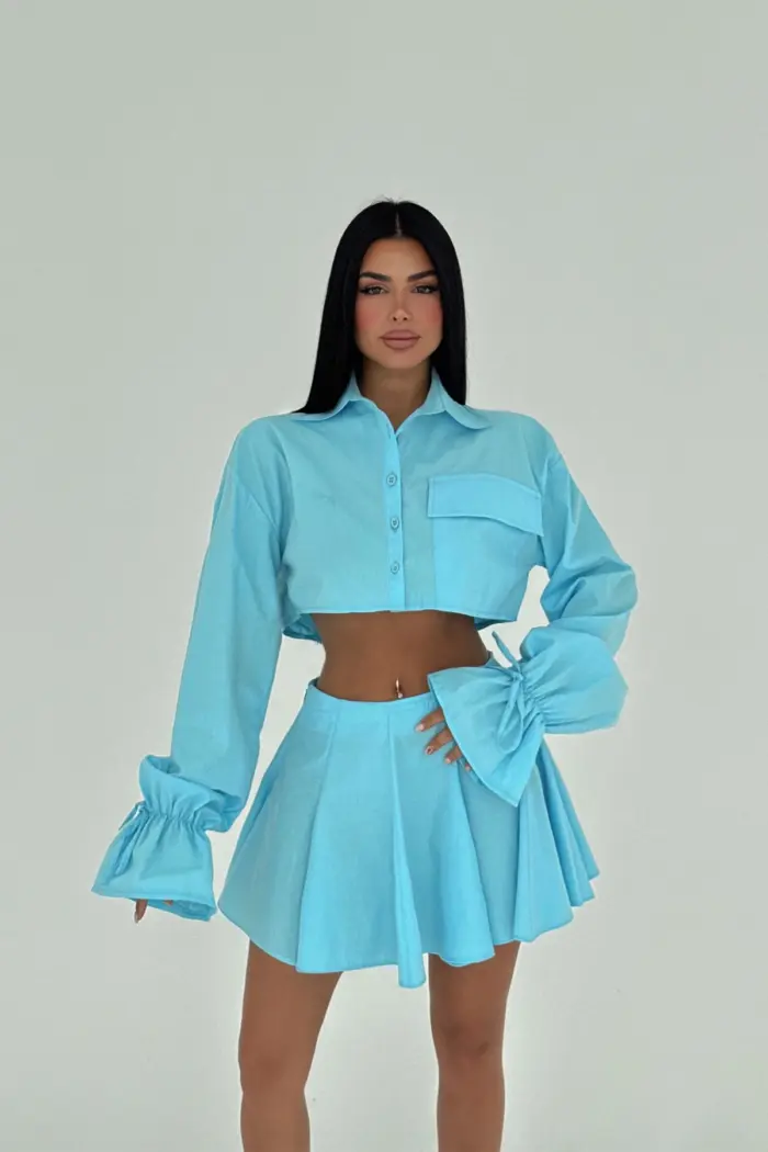 Blue Pleated Skirt Suit - Producer: EYYO ATELIER - Wholesale Women Clothes - TheBS Women