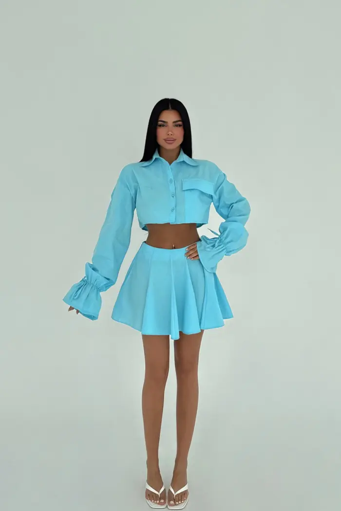 Blue Pleated Skirt Suit - Producer: EYYO ATELIER - Wholesale Women Clothes - TheBS Women