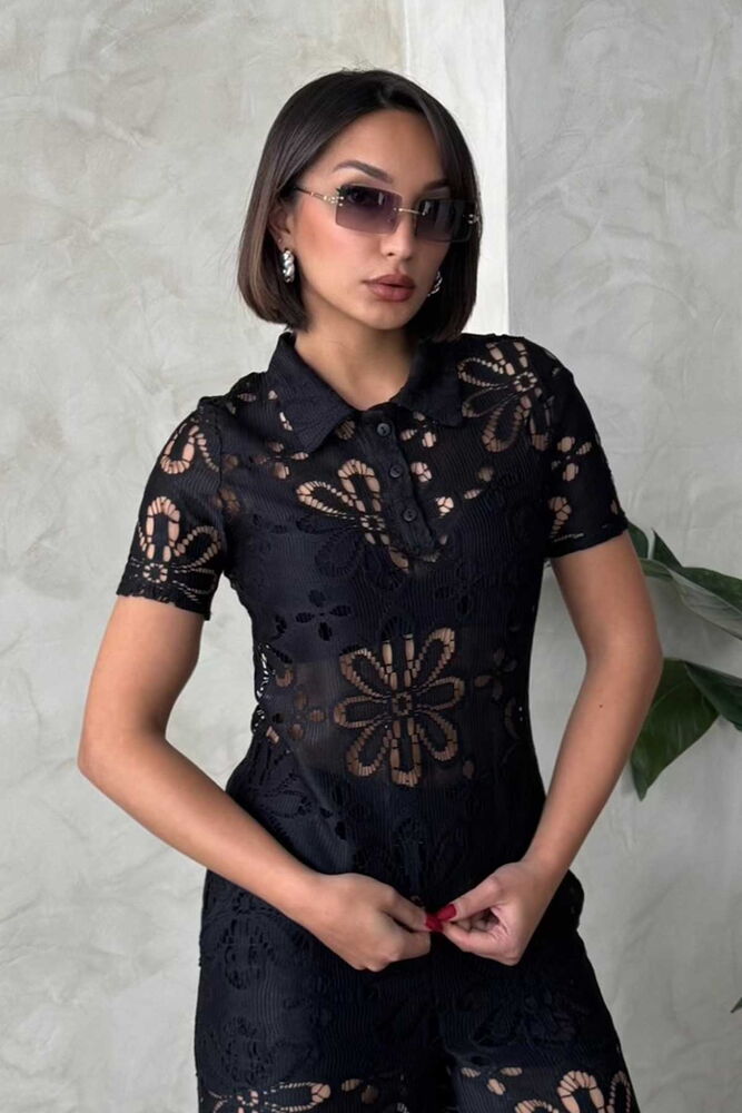 Shirt Collar Lace Blouse - Black - Producer: Topshow - Wholesale Women Clothes - TheBS Women