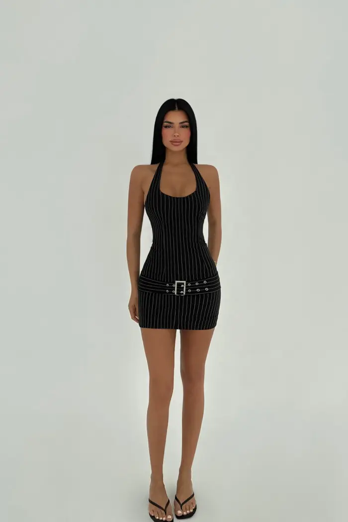 Belt Detail Striped Dress - Producer: EYYO ATELIER - Wholesale Women Clothes - TheBS Women