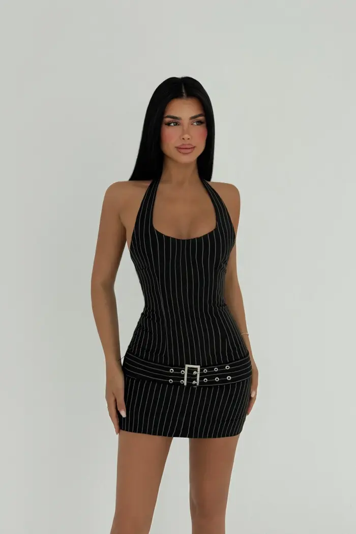 Belt Detail Striped Dress - Producer: EYYO ATELIER - Wholesale Women Clothes - TheBS Women
