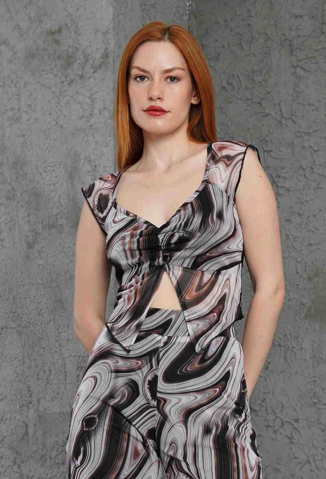 Wholesale Brown Crop With Patterned Tulle - Brand: Lustrin - Women & Kids, Baby Clothes Wholesale - TheBS Women