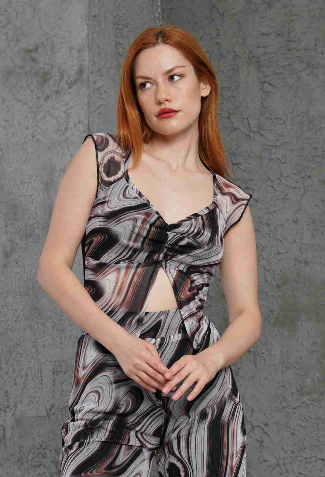 Wholesale Brown Crop With Patterned Tulle - Brand: Lustrin - Women & Kids, Baby Clothes Wholesale - TheBS Women