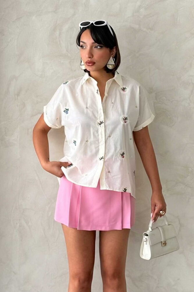 Embroidered Shirt - Stone - Producer: Topshow - Wholesale Women Clothes - TheBS Women