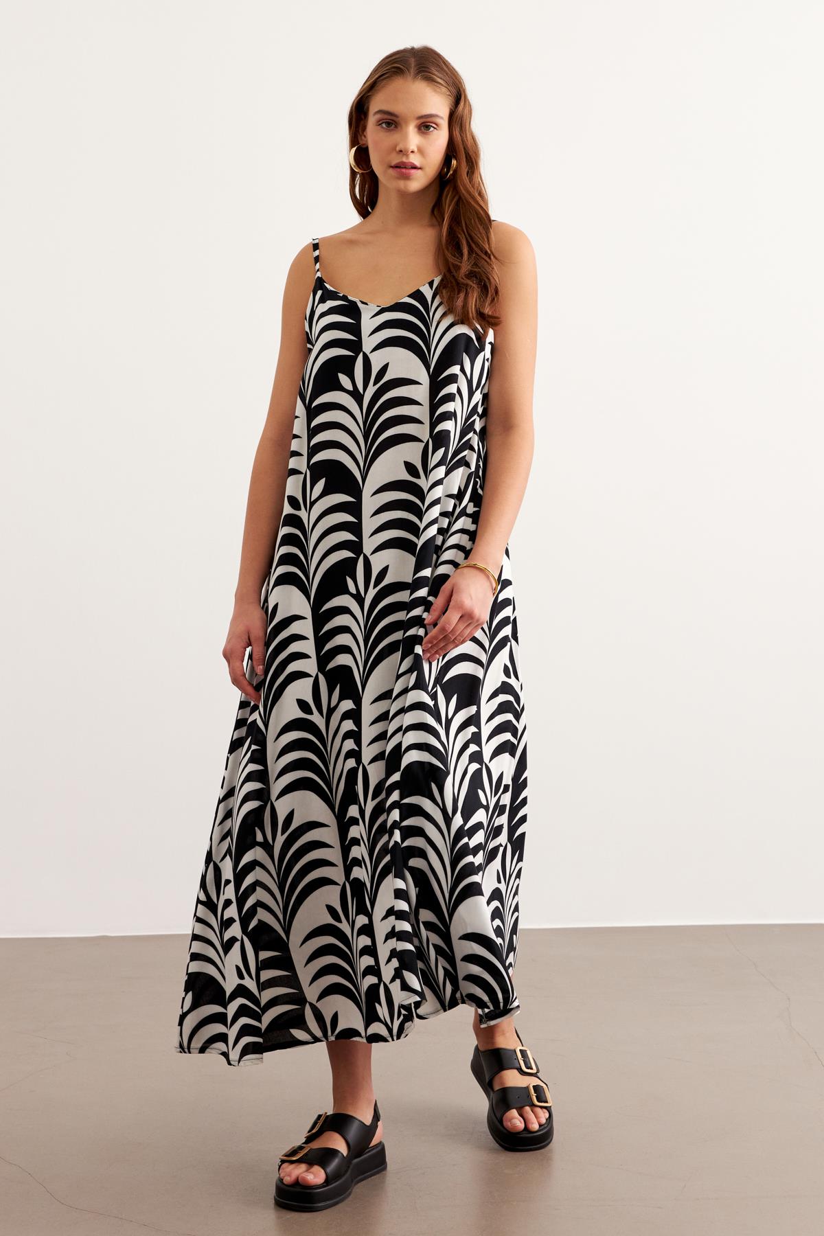 Long Dress With Sleeves Straps Black-white - Brand: Levure - Women & Kids, Baby Clothes Wholesale - TheBS Women