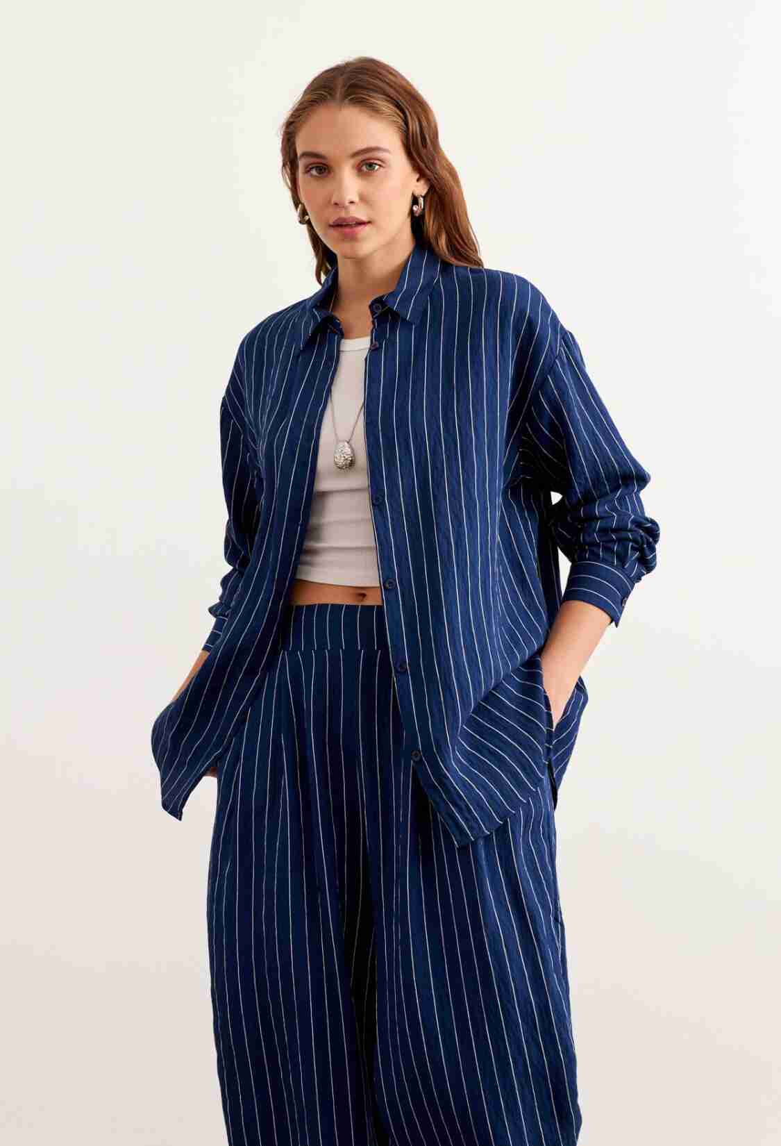 Striped Oversize ShirtWith Front Buttons - Brand: Levure - Women & Kids, Baby Clothes Wholesale - TheBS Women