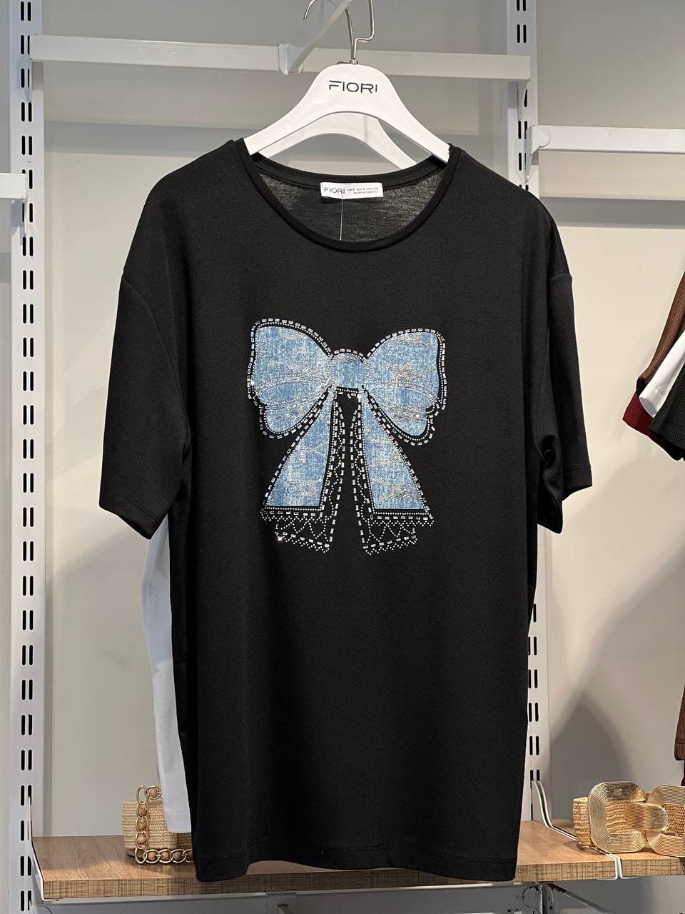 Jean Detailed Ribbon Pattern Tshirt - Brand: Fiori - Women & Kids, Baby Clothes Wholesale - TheBS Women