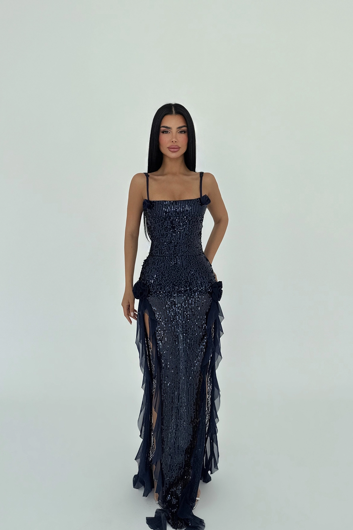 NavyPaxton Sequined Long Slit Dress - Producer: EYYO ATELIER - Wholesale Women Clothes - TheBS Women