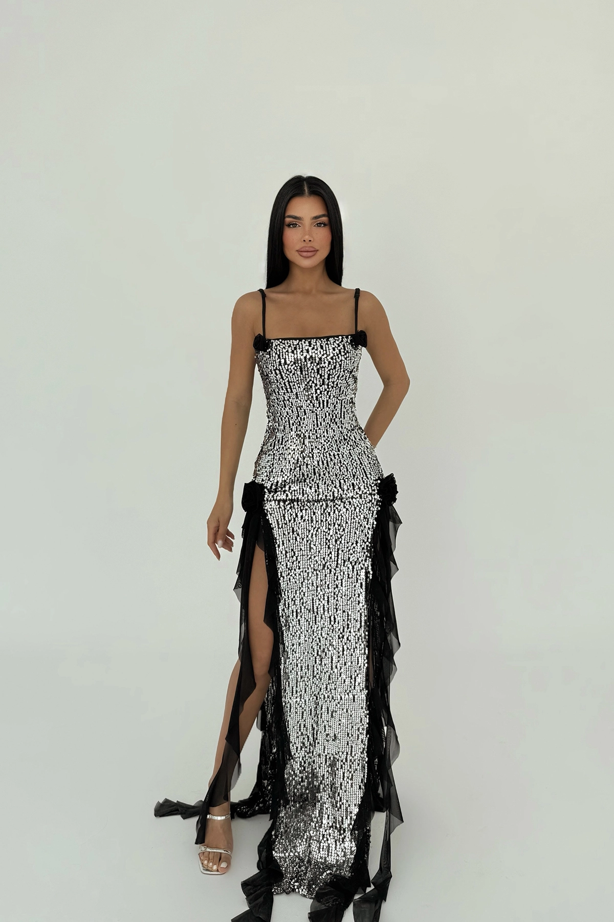 Paxton Sequined Long Slit Dress - Producer: EYYO ATELIER - Wholesale Women Clothes - TheBS Women