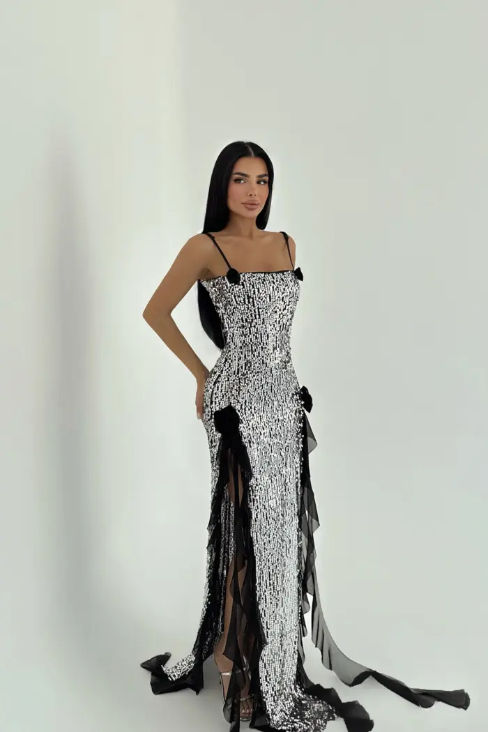 Paxton Sequined Long Slit Dress - Producer: EYYO ATELIER - Wholesale Women Clothes - TheBS Women