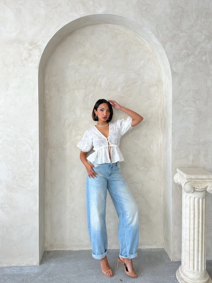 Front Tie Embroidered Voile Blouse - Producer: Topshow - Wholesale Women Clothes - TheBS Women