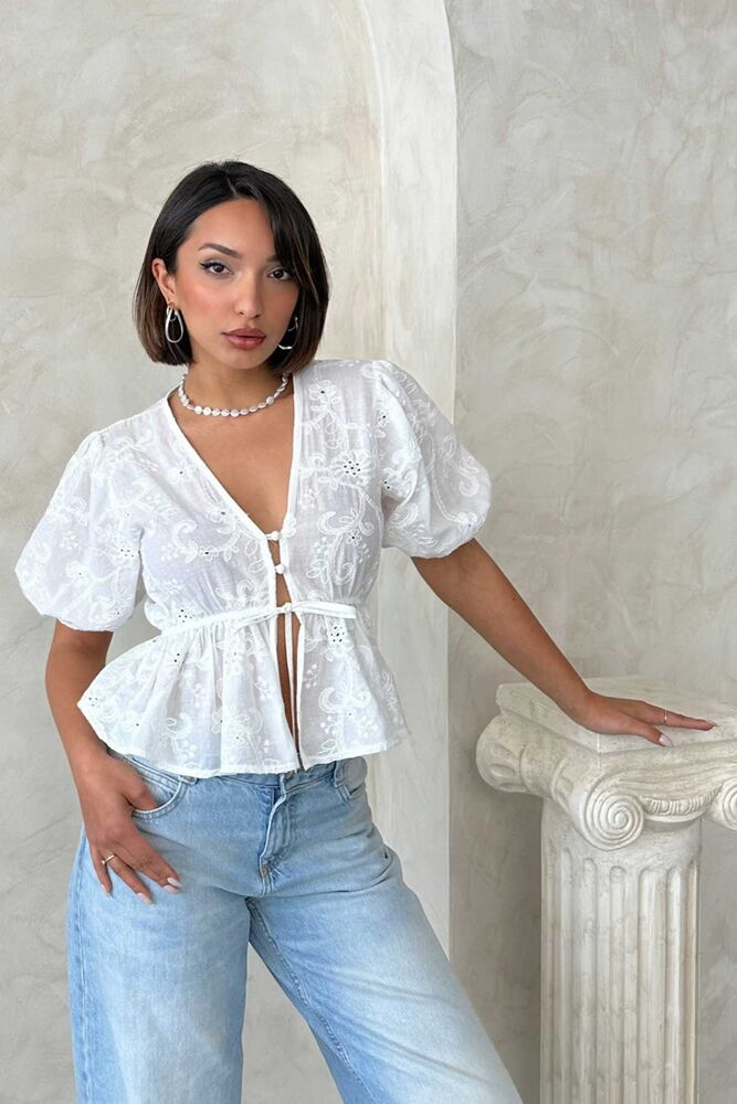 Front Tie Embroidered Voile Blouse - Producer: Topshow - Wholesale Women Clothes - TheBS Women