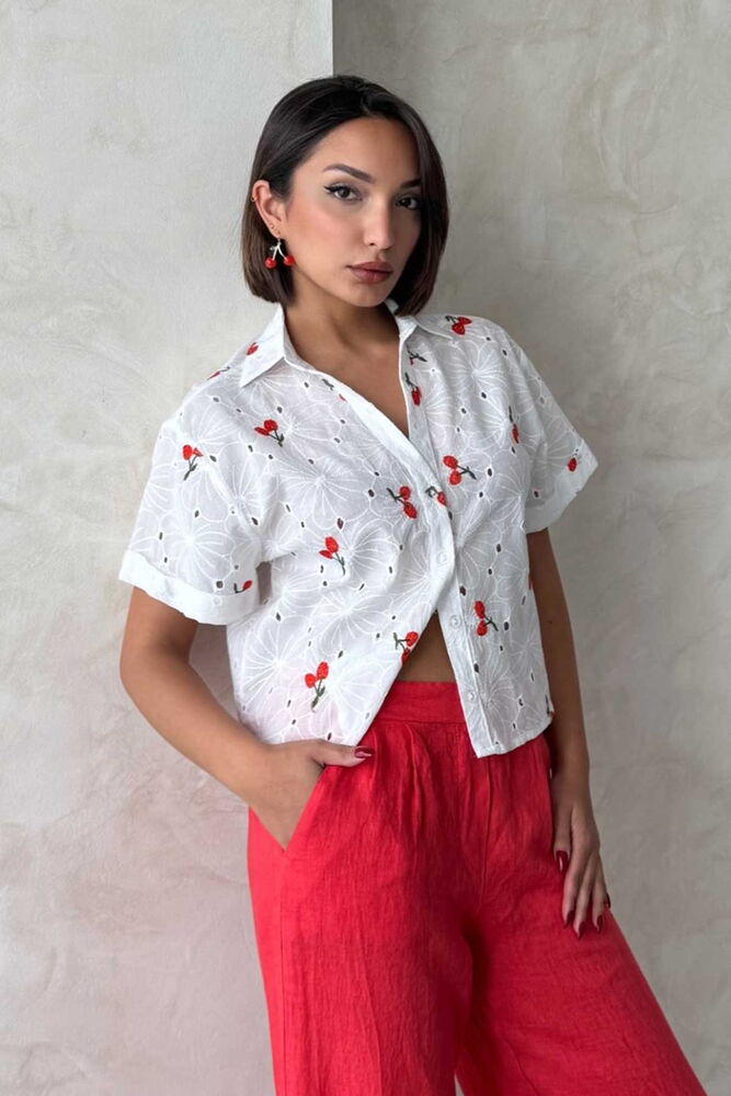 Embroidered Embroidered Shirt - Cherry - Producer: Topshow - Wholesale Women Clothes - TheBS Women
