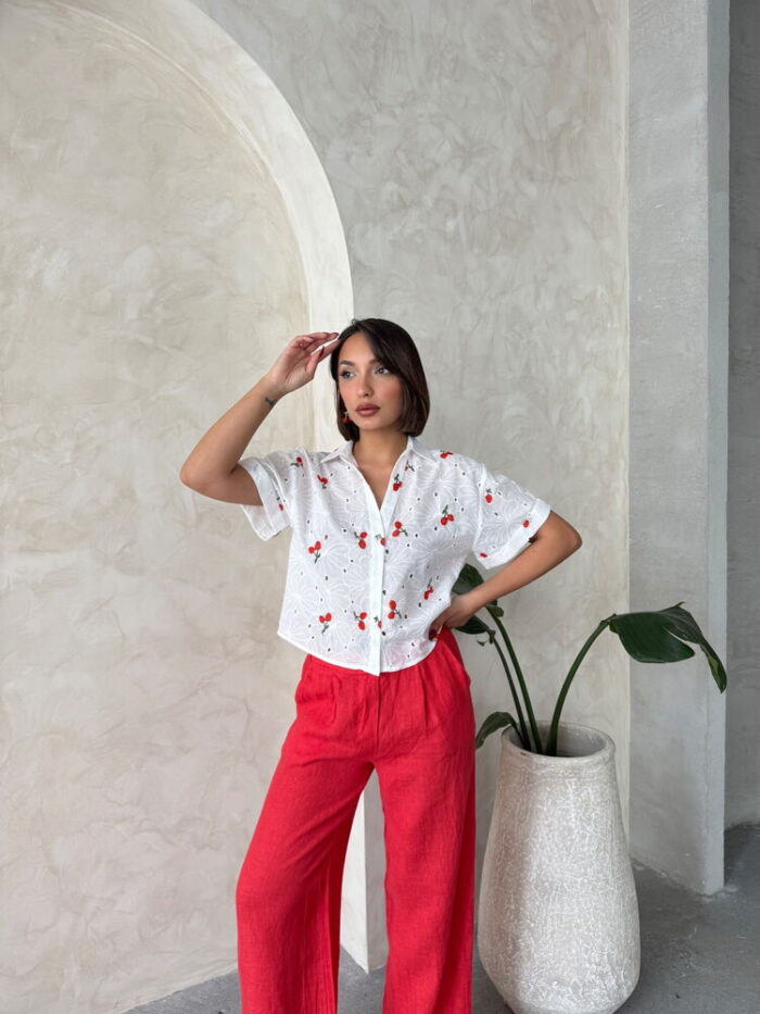 Embroidered Embroidered Shirt - Cherry - Producer: Topshow - Wholesale Women Clothes - TheBS Women