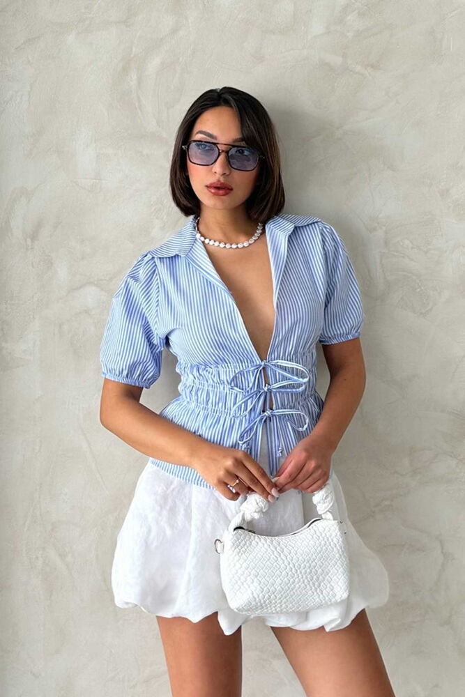 D2812 Front Tie Striped Shirt - Producer: Topshow - Wholesale Women Clothes - TheBS Women