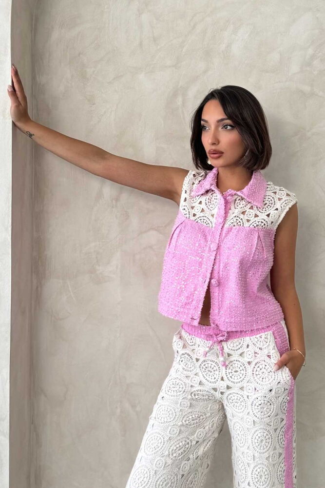 Lace Detailed Sequin Denim Jacket - Producer: Topshow - Wholesale Women Clothes - TheBS Women