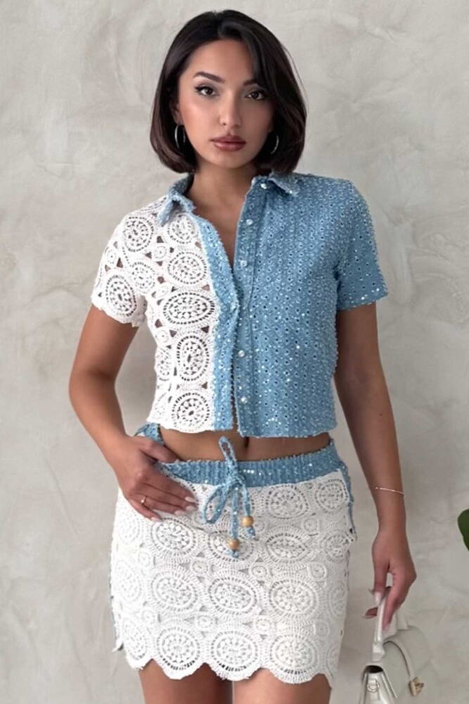 Denim Lace Shirt - RawD.1 - Producer: Topshow - Wholesale Women Clothes - TheBS Women
