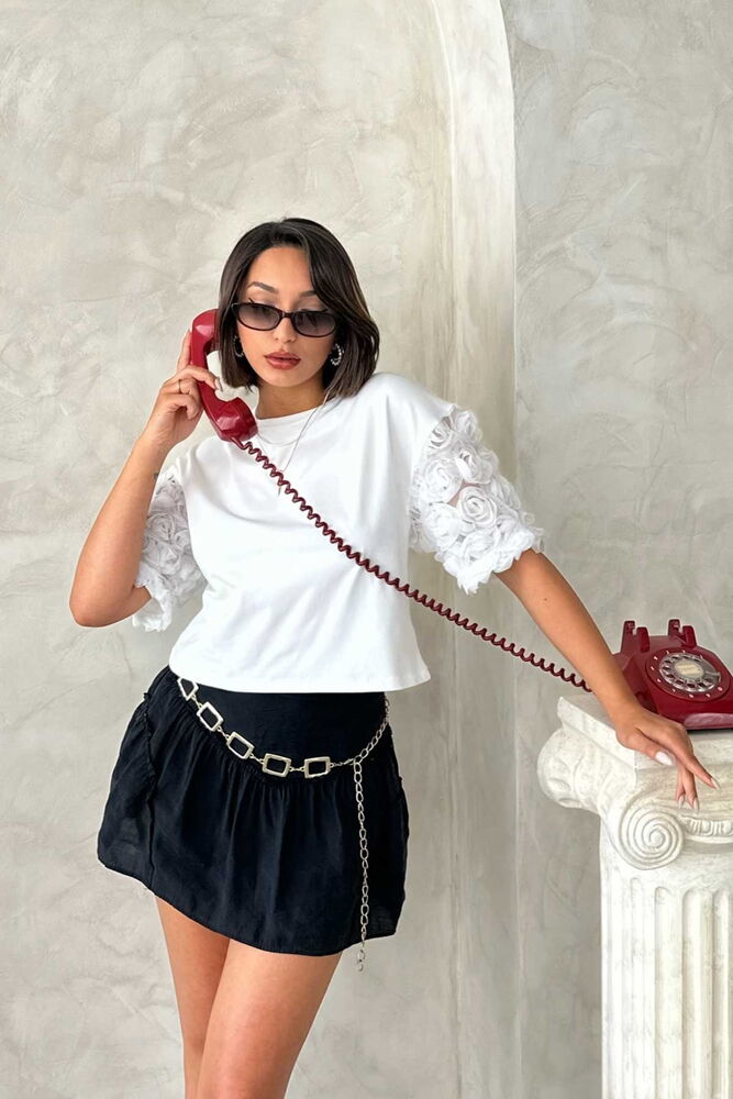 Sleeve Detailed T-Shirt - Producer: Topshow - Wholesale Women Clothes - TheBS Women
