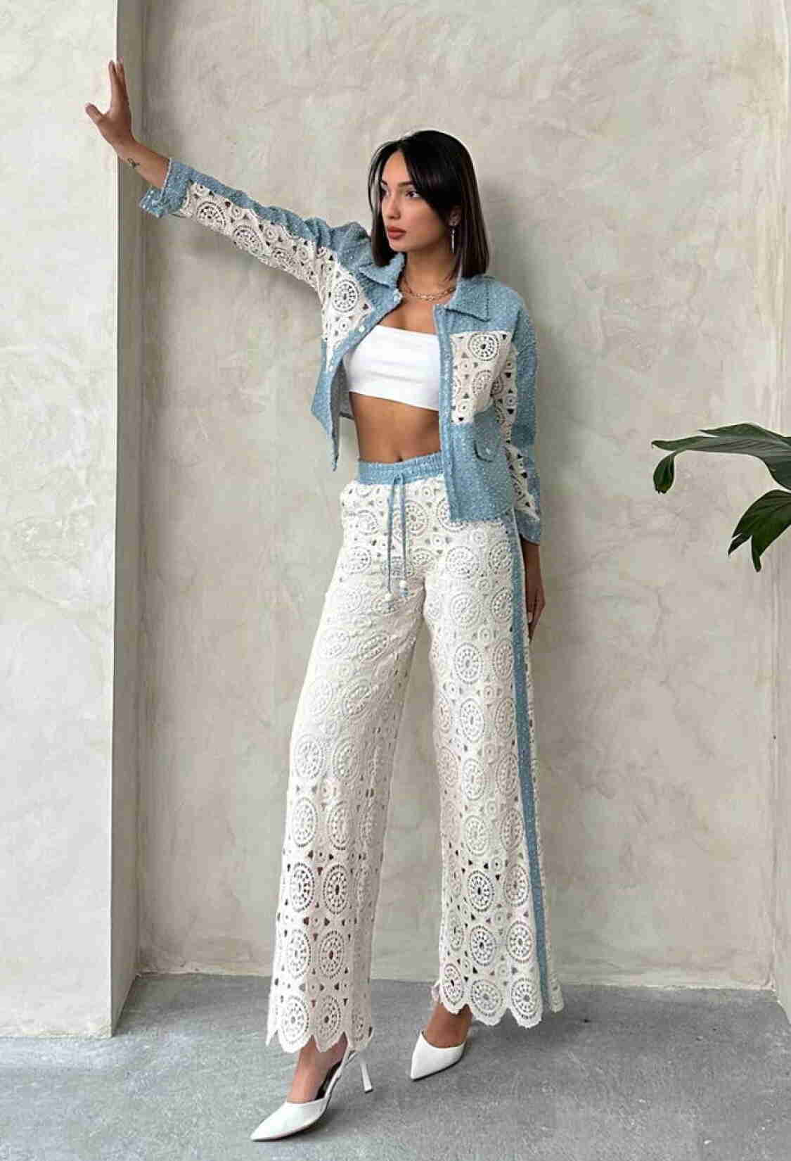 Denim Detailed Lace Pants - Raw - Brand: Topshow - Women & Kids, Baby Clothes Wholesale - TheBS Women