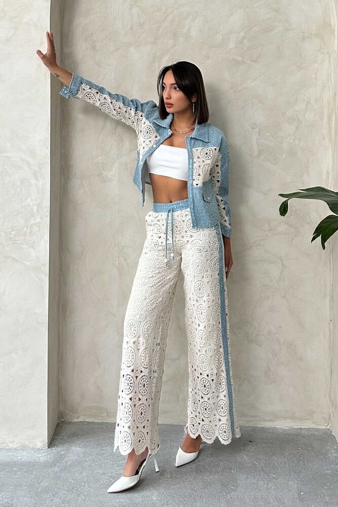 Denim Detailed Lace Pants - Raw - Producer: Topshow - Wholesale Women Clothes - TheBS Women