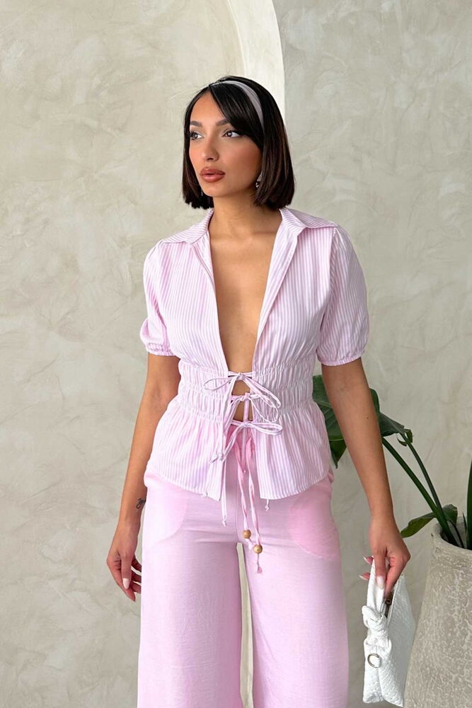 D2812 Front Tie Striped Shirt - Producer: Topshow - Wholesale Women Clothes - TheBS Women