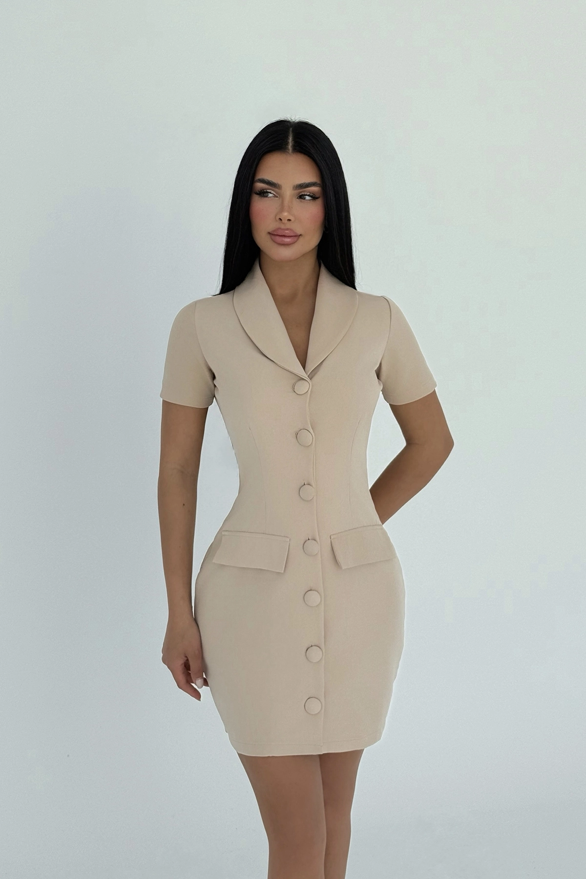 Button Detail Mini Dress - Producer: EYYO ATELIER - Wholesale Women Clothes - TheBS Women