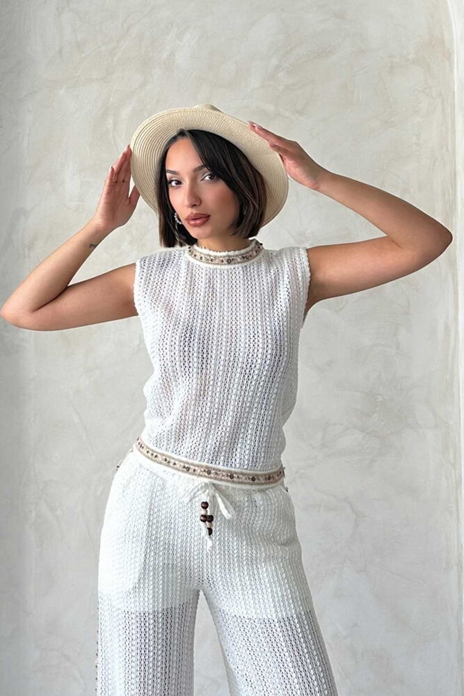 Stripe Detailed Lace Blouse - Raw - Producer: Topshow - Wholesale Women Clothes - TheBS Women