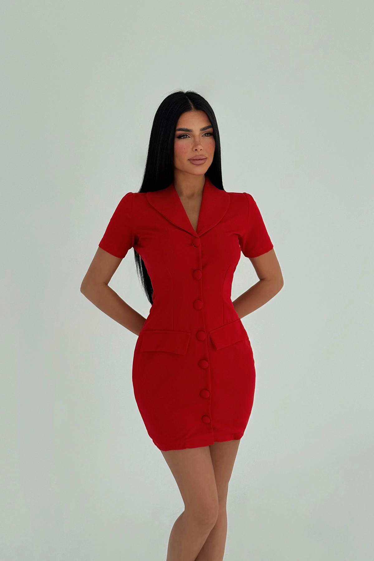 Button Detail Mini Dress - Producer: EYYO ATELIER - Wholesale Women Clothes - TheBS Women