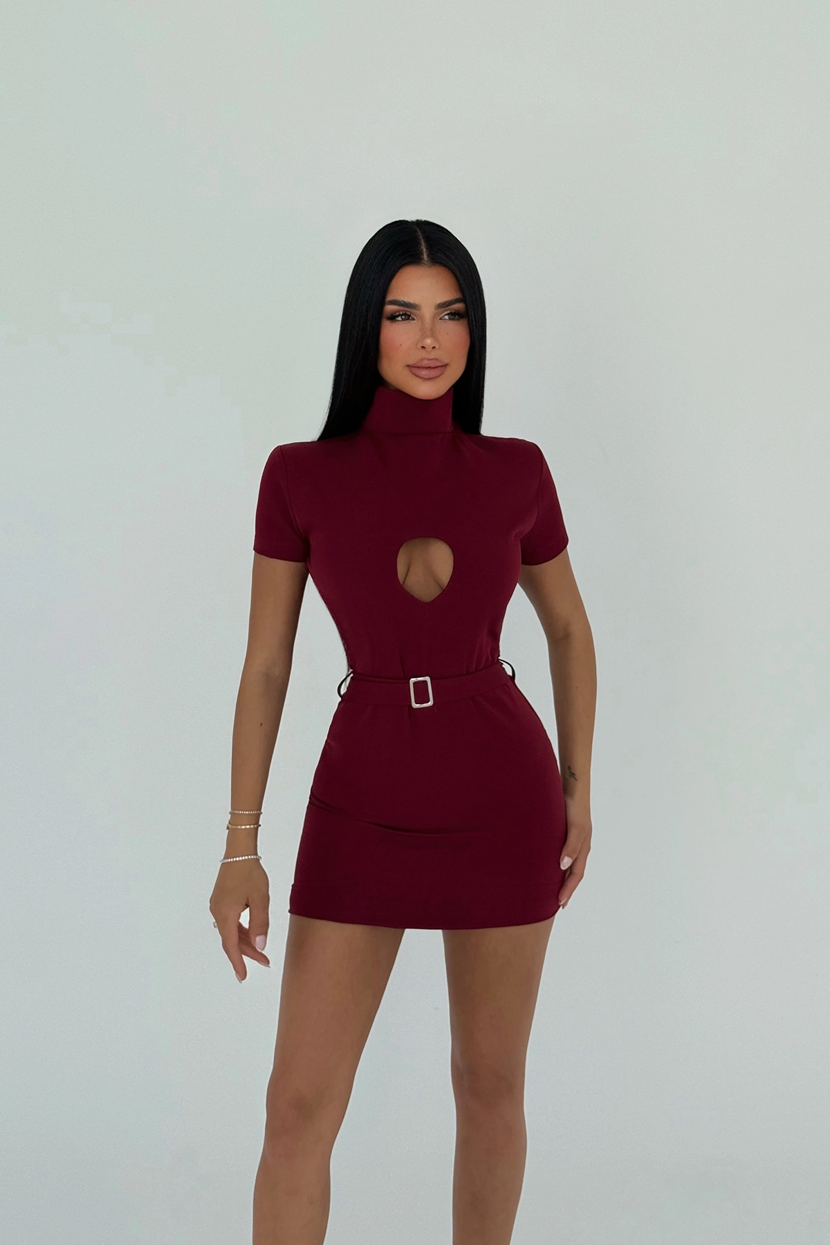 Burgundy Camilo Belted Dress - Producer: EYYO ATELIER - Wholesale Women Clothes - TheBS Women