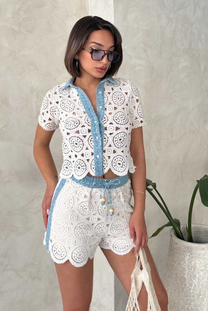 Denim Detailed Lace Shirt - Raw - Producer: Topshow - Wholesale Women Clothes - TheBS Women