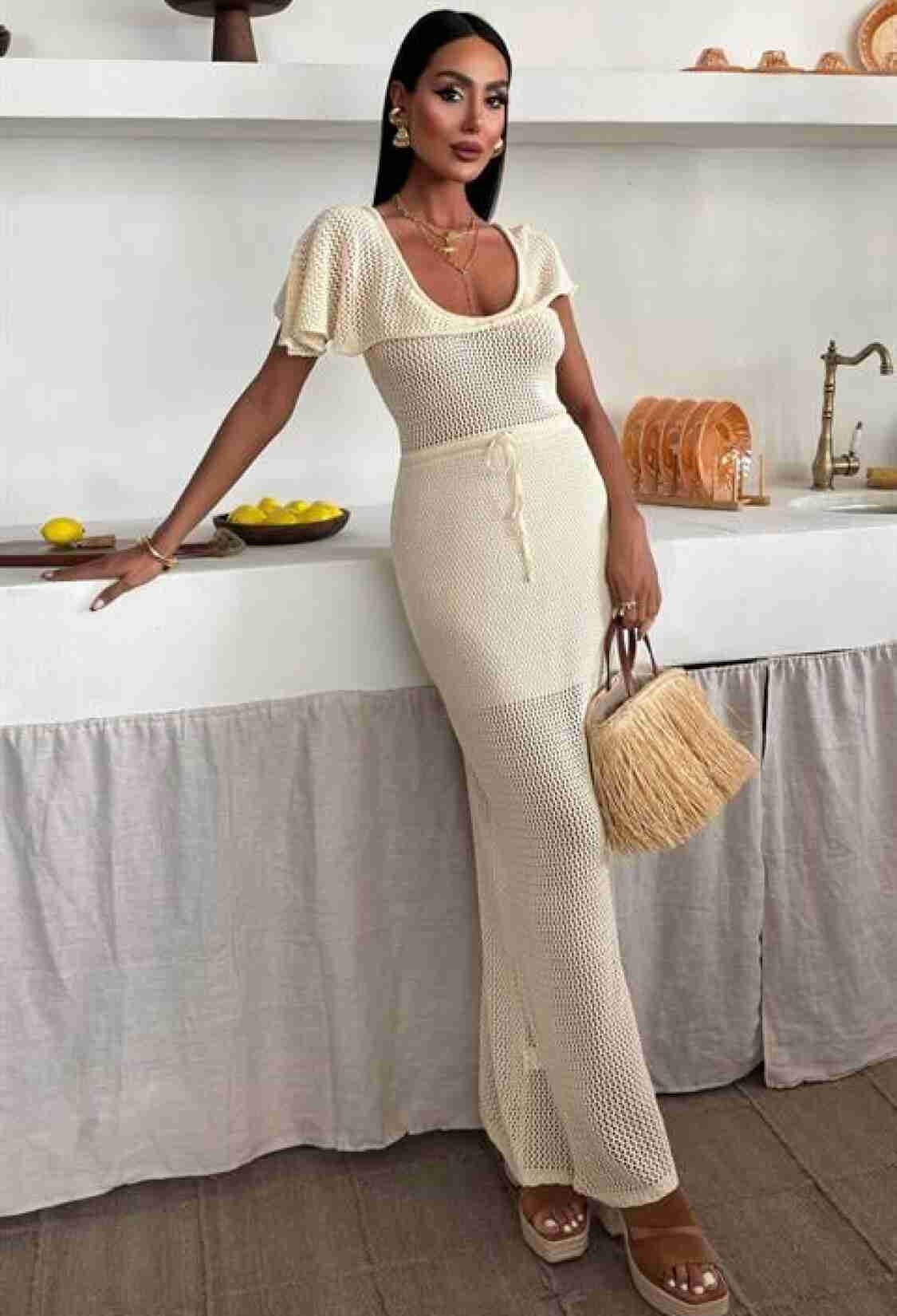 Knitwear Dress With Deep Neckline And Mesh Detail - Brand: Sobe Istanbul - Women & Kids, Baby Clothes Wholesale - TheBS Women