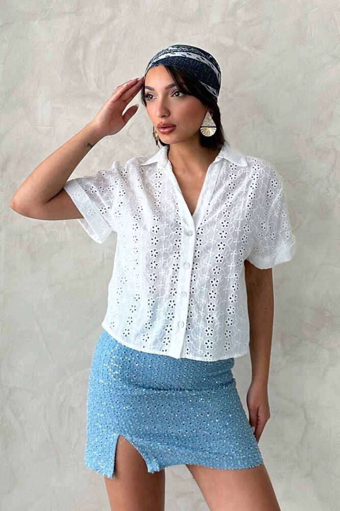 Embroidered Shirt - Cream - Producer: Topshow - Wholesale Women Clothes - TheBS Women