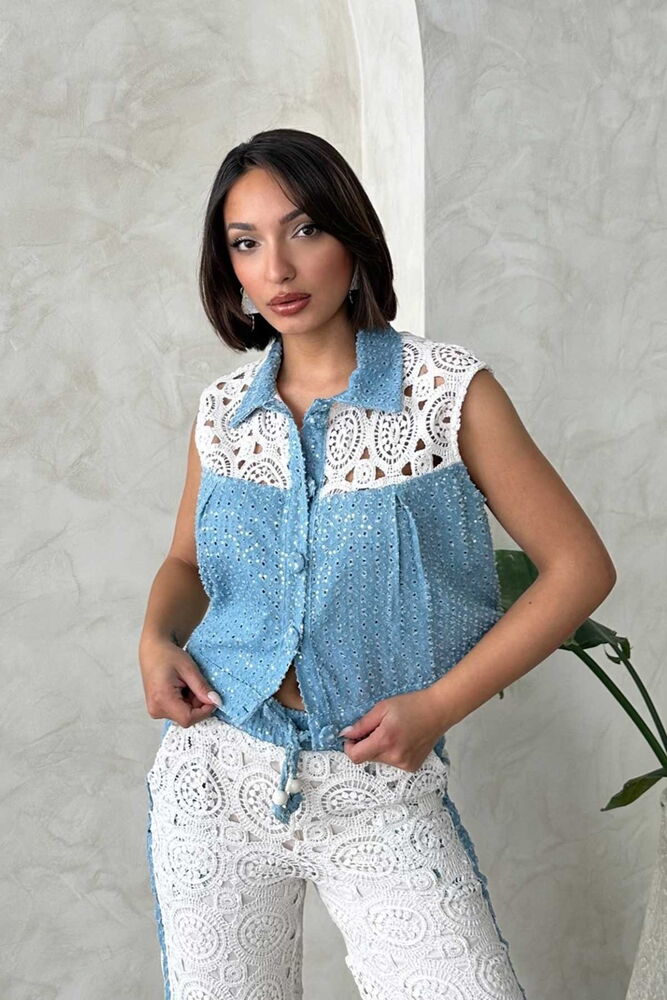 Lace Detailed Sequin Denim Jacket - Producer: Topshow - Wholesale Women Clothes - TheBS Women