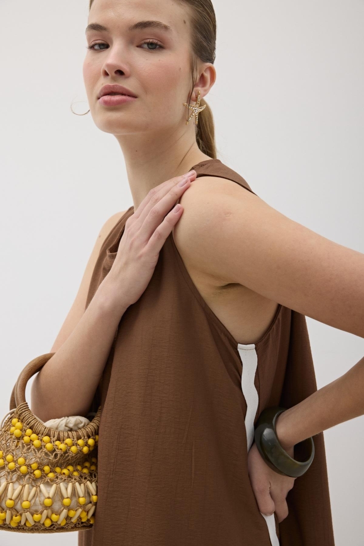Water Stone Detailed Dress Brown - Brand: Levure - Women & Kids, Baby Clothes Wholesale - TheBS Women
