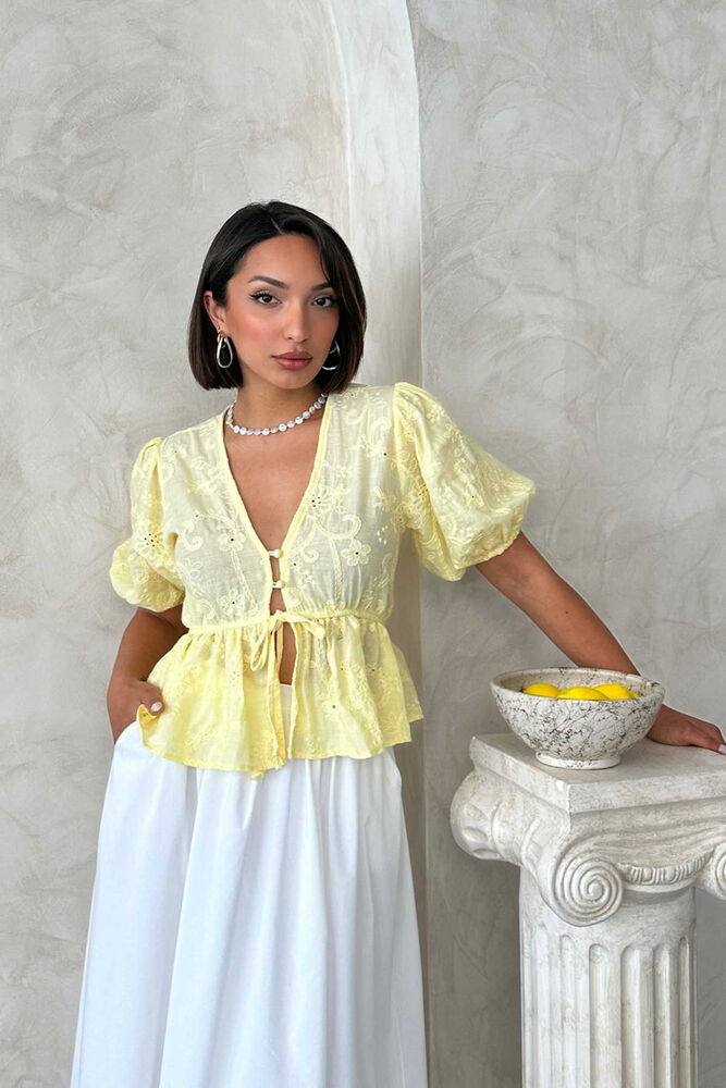 Front Tie Embroidered Voile Blouse - Producer: Topshow - Wholesale Women Clothes - TheBS Women