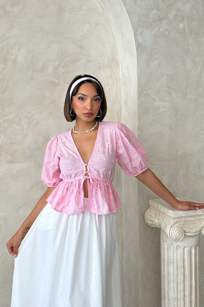 Front Tie Embroidered Voile Blouse - Producer: Topshow - Wholesale Women Clothes - TheBS Women