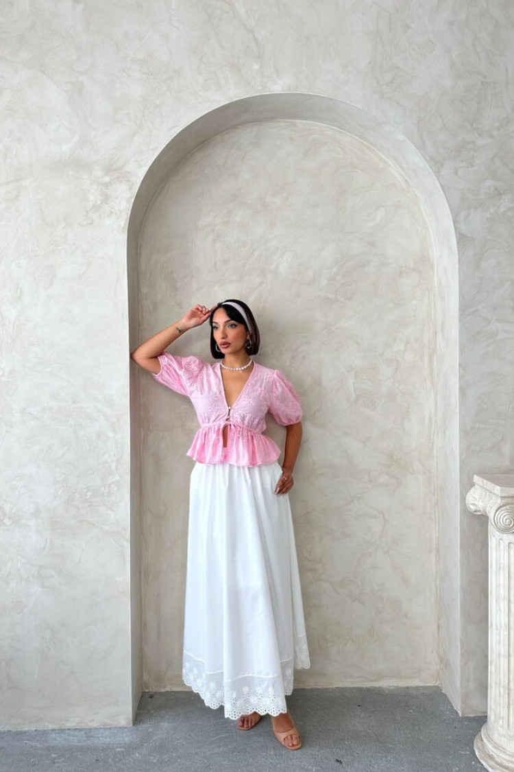 Front Tie Embroidered Voile Blouse - Producer: Topshow - Wholesale Women Clothes - TheBS Women