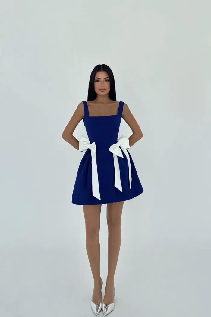 NavyBow Detailed Suspender Dress - Producer: EYYO ATELIER - Wholesale Women Clothes - TheBS Women