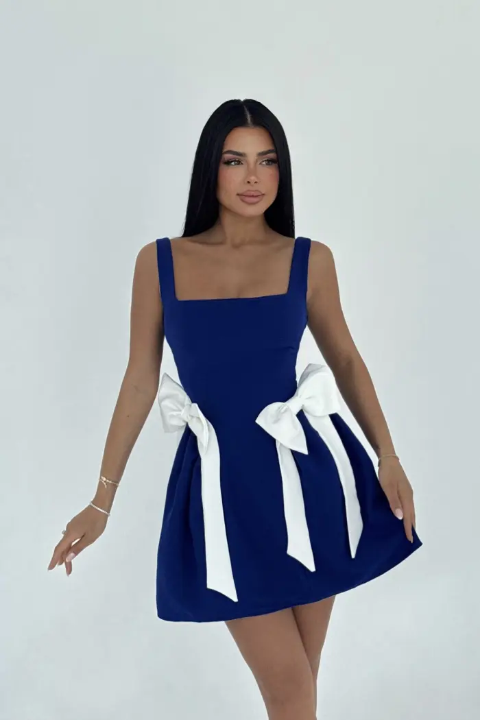NavyBow Detailed Suspender Dress - Producer: EYYO ATELIER - Wholesale Women Clothes - TheBS Women