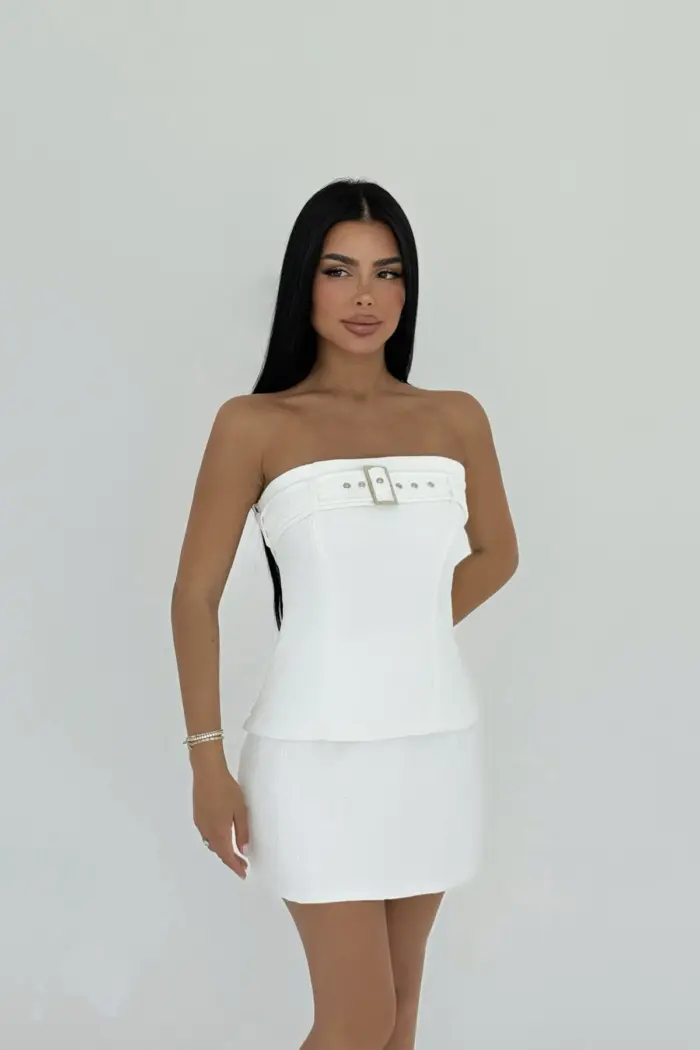 White Belt Detail Skirt Suit - Producer: EYYO ATELIER - Wholesale Women Clothes - TheBS Women