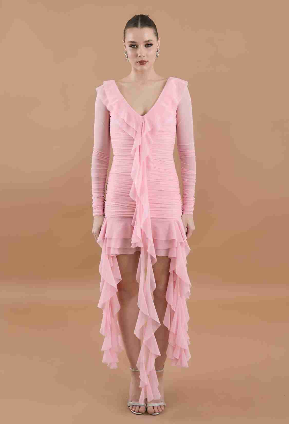 Ruffle Ruffle Mini Tulle Dress Powder - Brand: Juste - Women & Kids, Baby Clothes Wholesale - TheBS Women