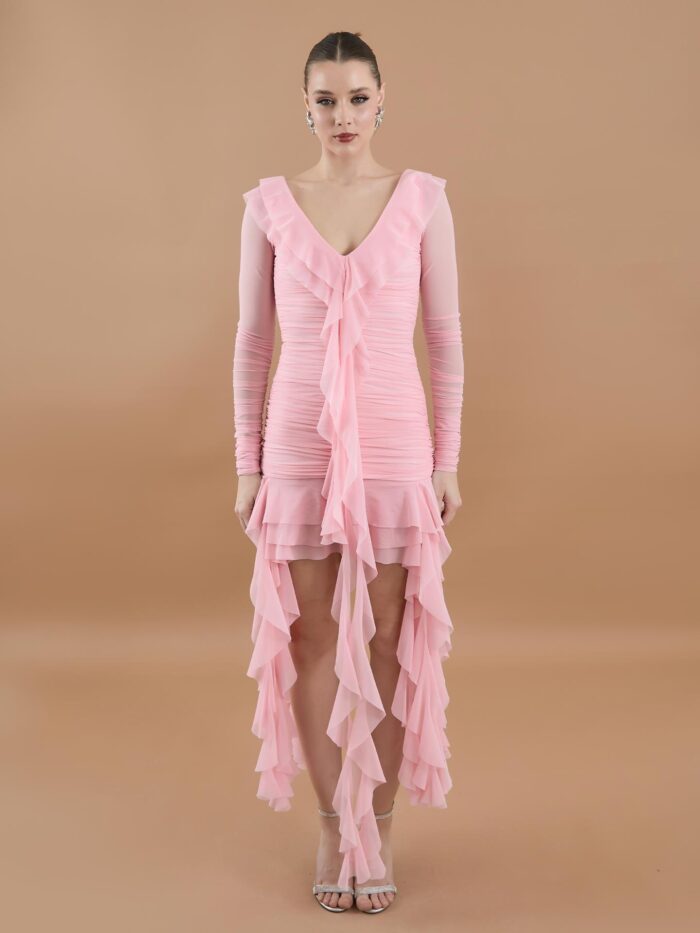 Ruffle Ruffle Mini Tulle Dress Powder - Producer: Juste - Wholesale Women Clothes - TheBS Women