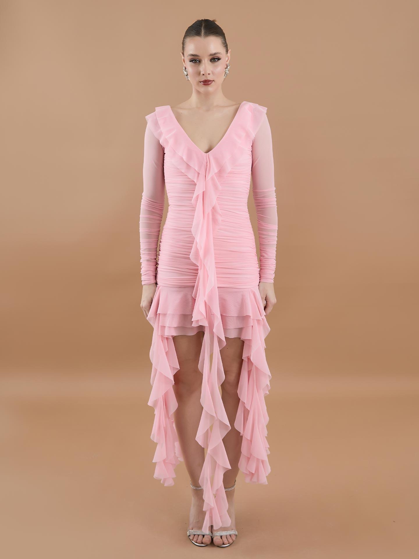 Ruffle Ruffle Mini Tulle Dress Powder - Producer: Juste - Wholesale Women Clothes - TheBS Women