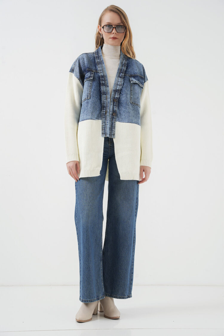 Long Knitwear Denim Jacket - White - Producer: Bigdart - Wholesale Women Clothes - TheBS Women