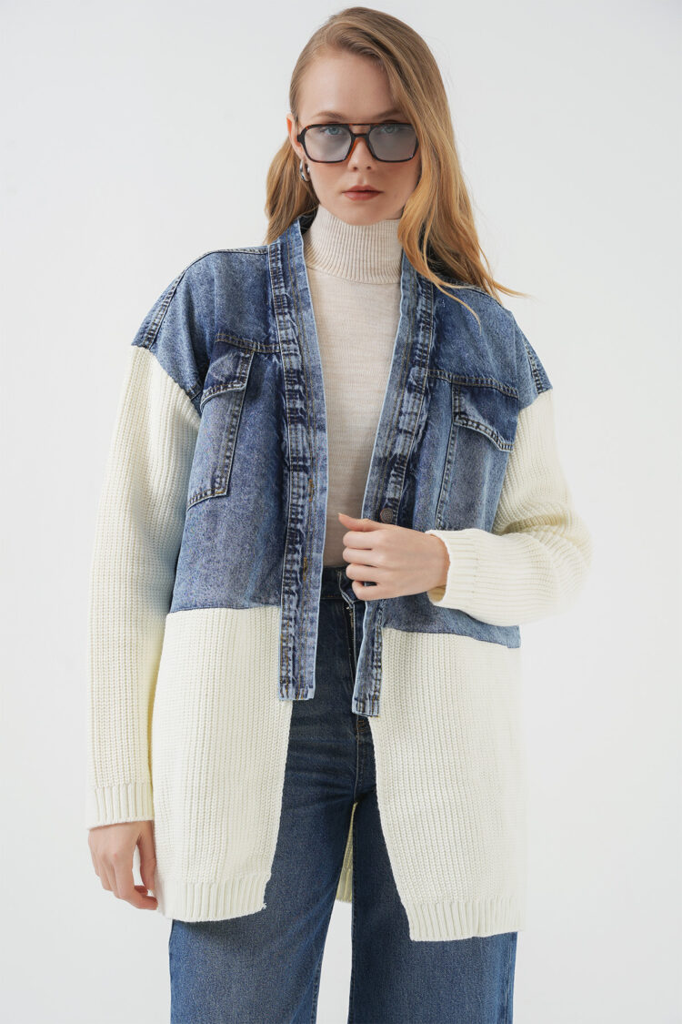 Long Knitwear Denim Jacket - White - Producer: Bigdart - Wholesale Women Clothes - TheBS Women